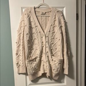 Wilfred Cream Cardigan Sweater with Textured Knit